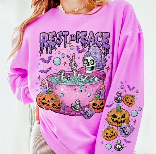 Rest in Peace DTF Transfer with Sleeve | Trendy Halloween DTF Transfer | High Quality Image Transfers | Ready to Press | Fast Shipping