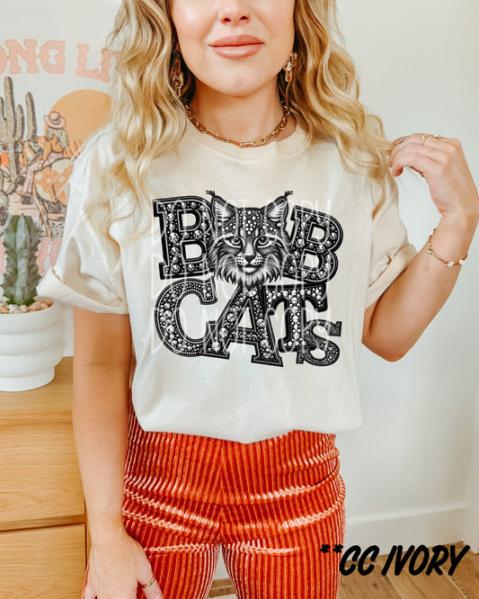 Bobcats Faux Rhinestone T-Shirt | Trendy School Spirit Shirt | Fast Shipping | Super Soft Shirts for Men/Women/Kid's | Bella Canvas