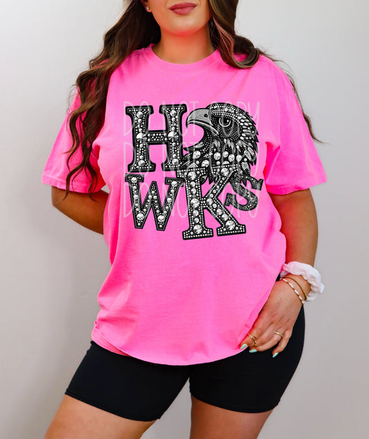 Hawks Faux Rhinestone T-Shirt | Trendy School Spirit Shirt | Fast Shipping | Super Soft Shirts for Men/Women/Kid's | Bella Canvas