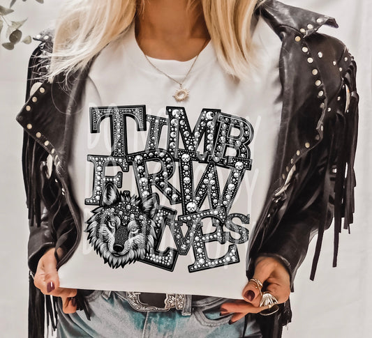 Timber Wolves Faux Rhinestone T-Shirt | Trendy School Spirit Shirt | Fast Shipping | Super Soft Shirts for Men/Women/Kid's | Bella Canvas