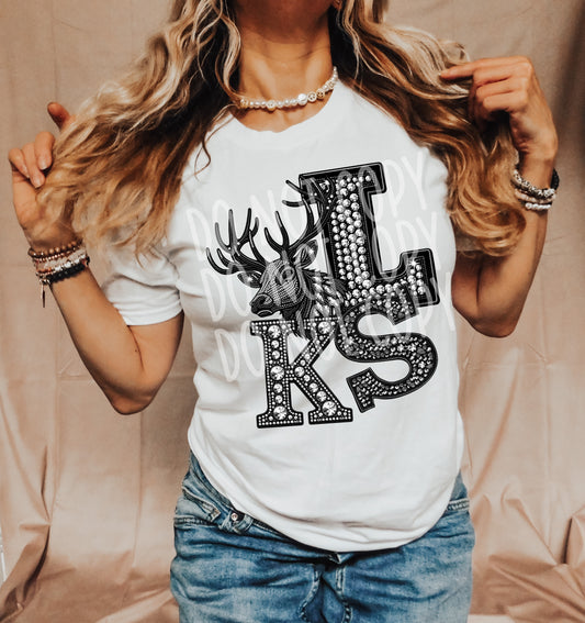 Elks Faux Rhinestone T-Shirt | Trendy School Spirit Shirt | Fast Shipping | Super Soft Shirts for Men/Women/Kid's | Bella Canvas