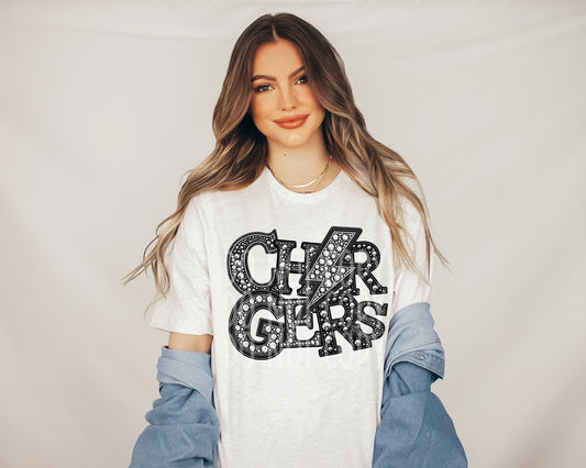 Chargers Faux Rhinestone T-Shirt | Trendy School Spirit Shirt | Fast Shipping | Super Soft Shirts for Men/Women/Kid's | Bella Canvas