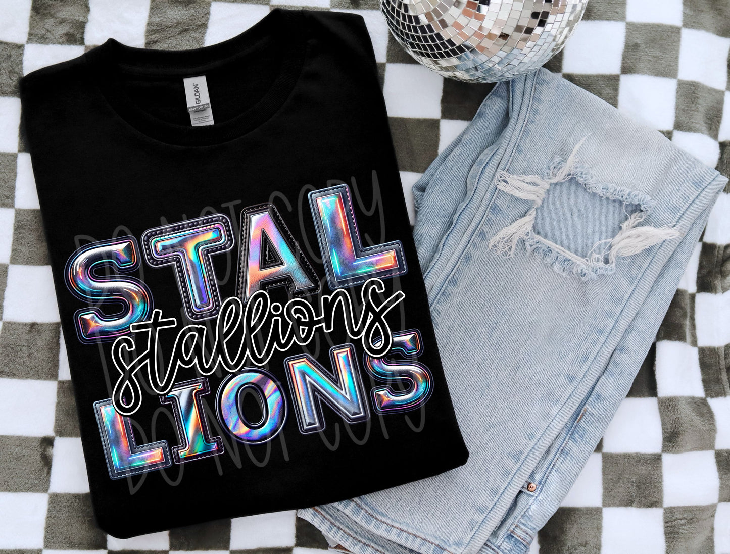 Stallions Faux Holographic DTF Transfer | Trendy School Spirit DTF Transfer | Ready to Press | High Quality DTF Transfers | Fast Shipping