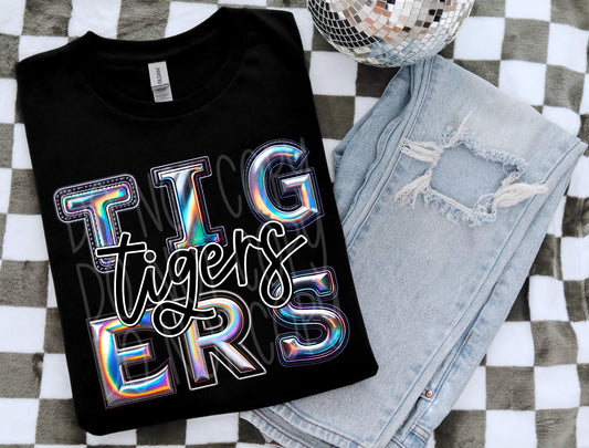 Tigers Faux Holographic DTF Transfer | Trendy School Spirit DTF Transfer | Ready to Press | High Quality DTF Transfers | Fast Shipping