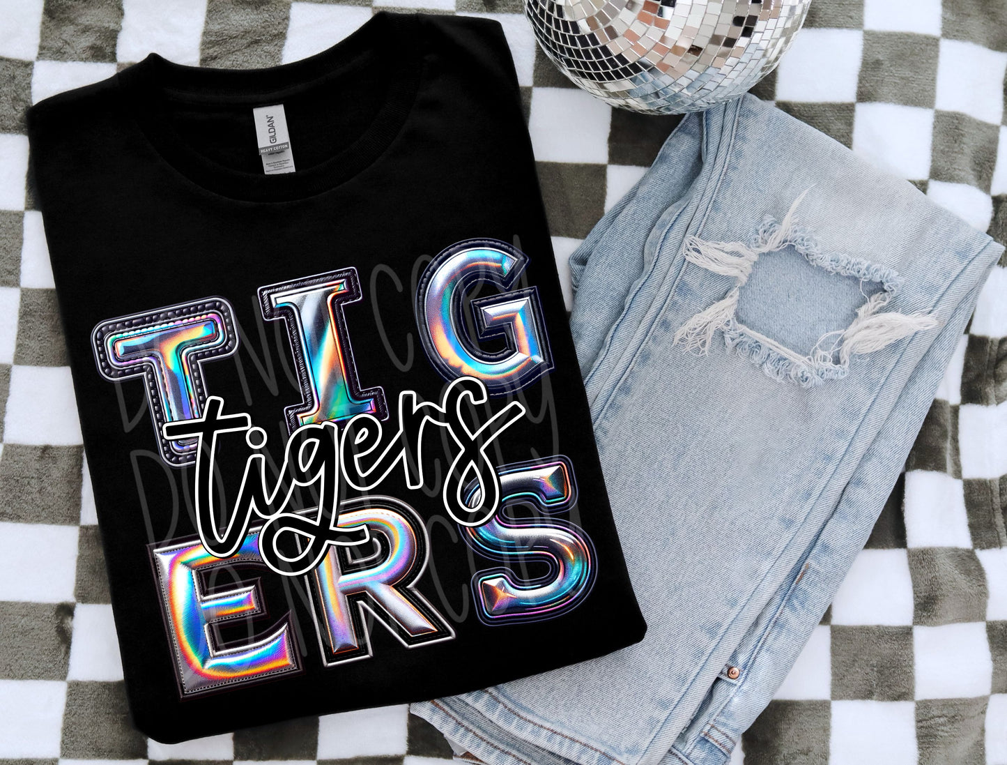 Tigers Faux Holographic T-Shirt | Trendy School Spirit Shirt | Fast Shipping | Super Soft Shirts for Men/Women/Kid's | Bella Canvas