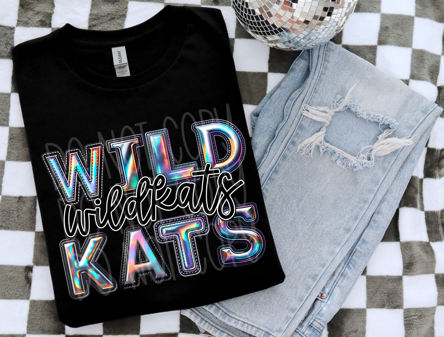 Wildkats Faux Holographic T-Shirt | Trendy School Spirit Shirt | Fast Shipping | Super Soft Shirts for Men/Women/Kid's | Bella Canvas