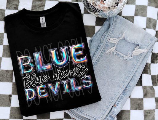 Blue Devils Faux Holographic DTF Transfer | Trendy School Spirit DTF Transfer | Ready to Press | High Quality DTF Transfers | Fast Shipping