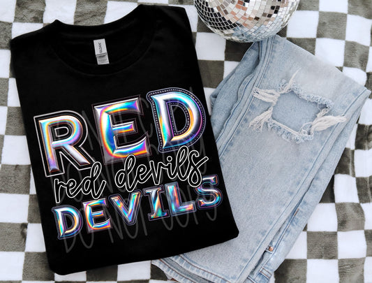 Red Devils Faux Holographic DTF Transfer | Trendy School Spirit DTF Transfer | Ready to Press | High Quality DTF Transfers | Fast Shipping