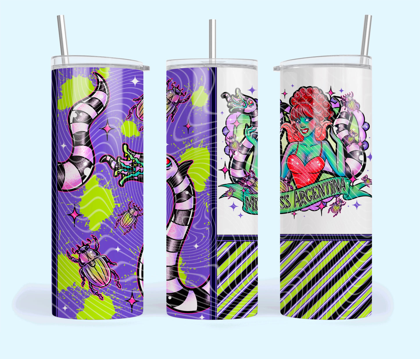 Miss Argentina Insulated Tumbler with Plastic Lid and Sealed Reusable Straw | Trendy Halloween Cup | Hot/Cold Tumbler