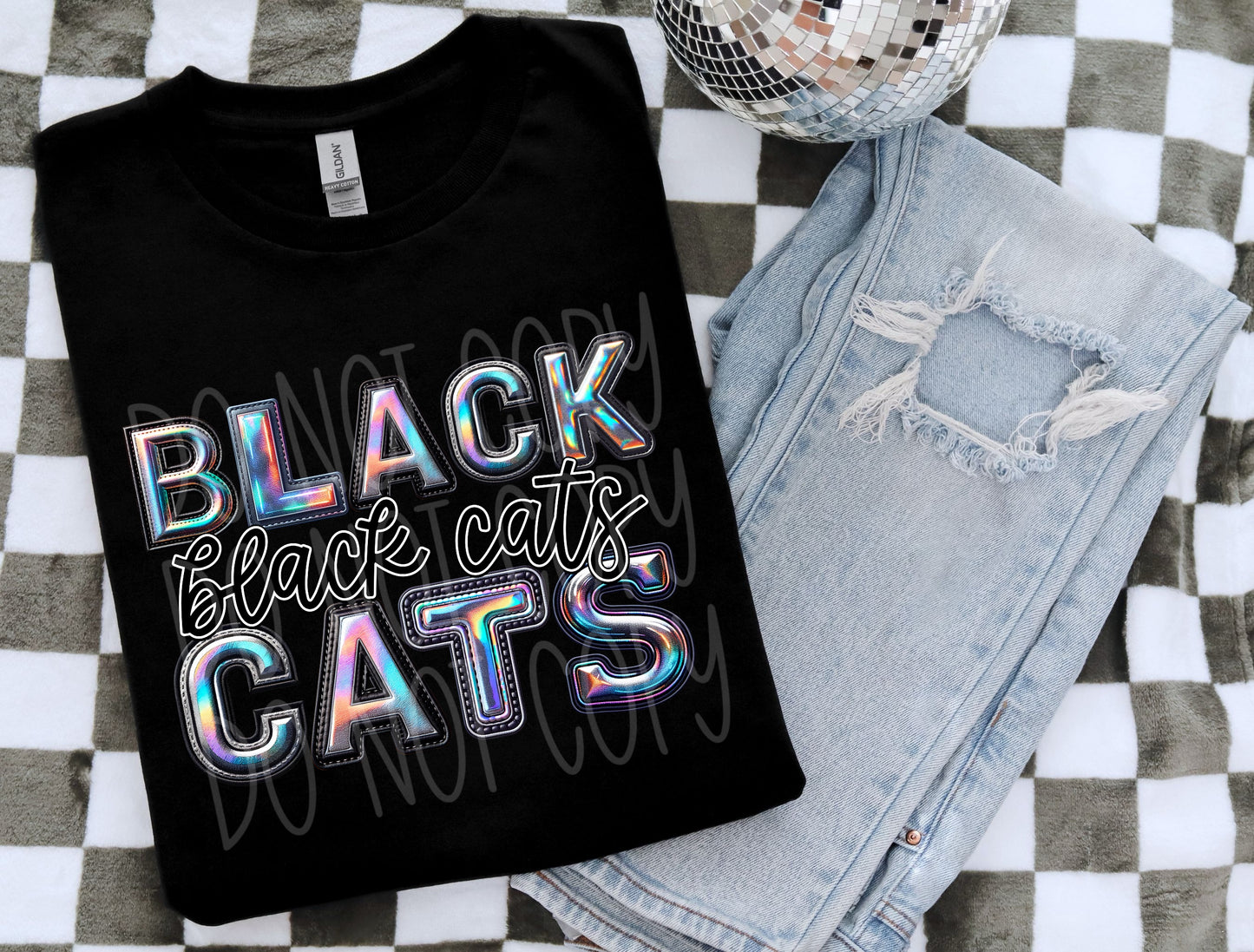 Black Cats Faux Holographic DTF Transfer | Trendy School Spirit DTF Transfer | Ready to Press | High Quality DTF Transfers | Fast Shipping