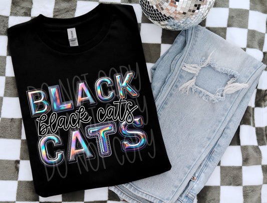 Black Cats Faux Holographic DTF Transfer | Trendy School Spirit DTF Transfer | Ready to Press | High Quality DTF Transfers | Fast Shipping