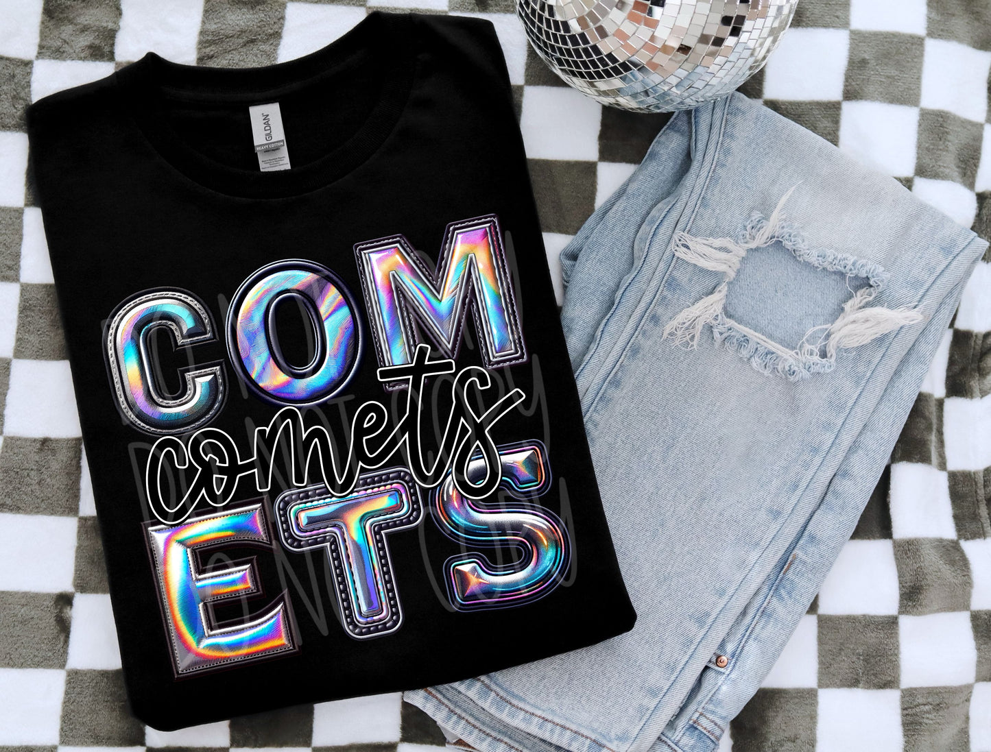 Comets Faux Holographic DTF Transfer | Trendy School Spirit DTF Transfer | Ready to Press | High Quality DTF Transfers | Fast Shipping