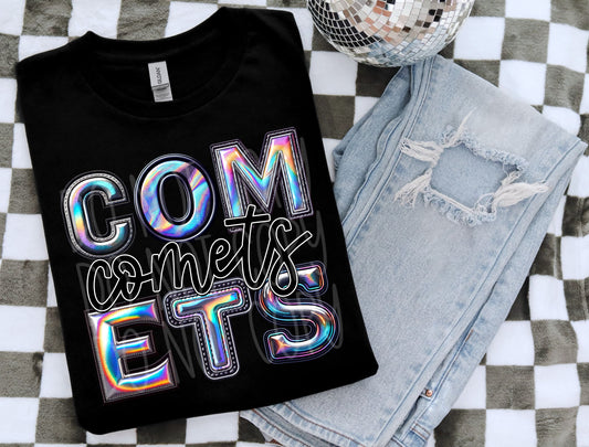 Comets Faux Holographic T-Shirt | Trendy School Spirit Shirt | Fast Shipping | Super Soft Shirts for Men/Women/Kid's | Bella Canvas