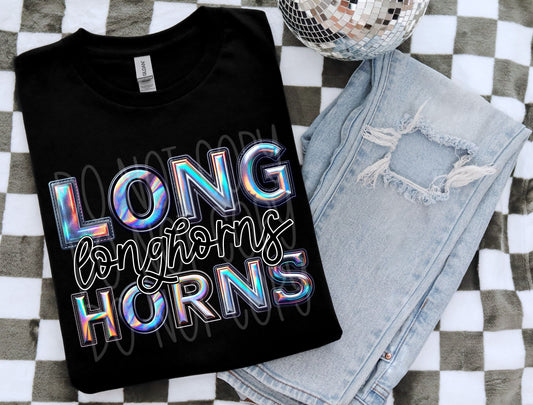 Longhorns Faux Holographic T-Shirt | Trendy School Spirit Shirt | Fast Shipping | Super Soft Shirts for Men/Women/Kid's | Bella Canvas