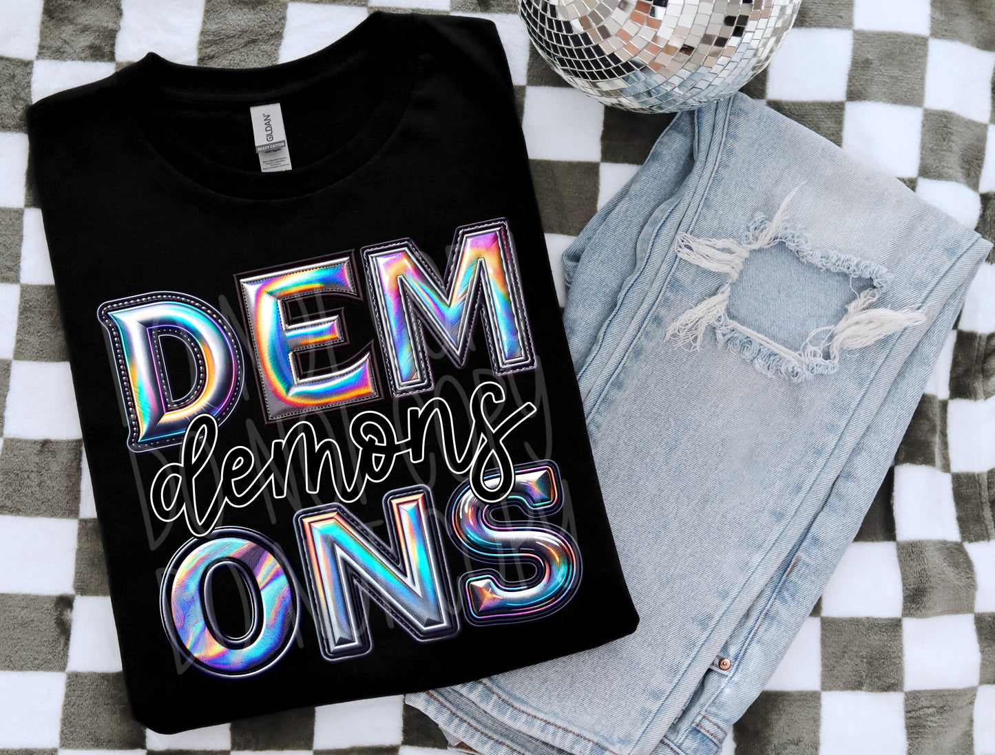 Demons Faux Holographic DTF Transfer | Trendy School Spirit DTF Transfer | Ready to Press | High Quality DTF Transfers | Fast Shipping