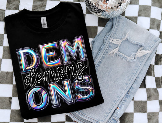 Demons Faux Holographic DTF Transfer | Trendy School Spirit DTF Transfer | Ready to Press | High Quality DTF Transfers | Fast Shipping