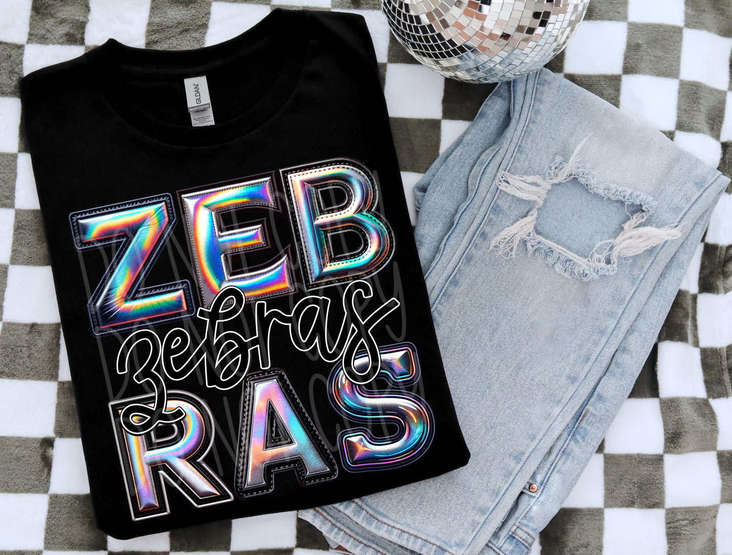 Zebras Faux Holographic DTF Transfer | Trendy School Spirit DTF Transfer | Ready to Press | High Quality DTF Transfers | Fast Shipping