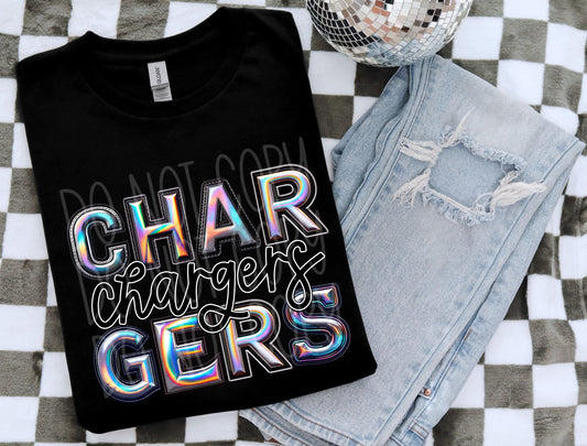 Chargers Faux Holographic DTF Transfer | Trendy School Spirit DTF Transfer | Ready to Press | High Quality DTF Transfers | Fast Shipping