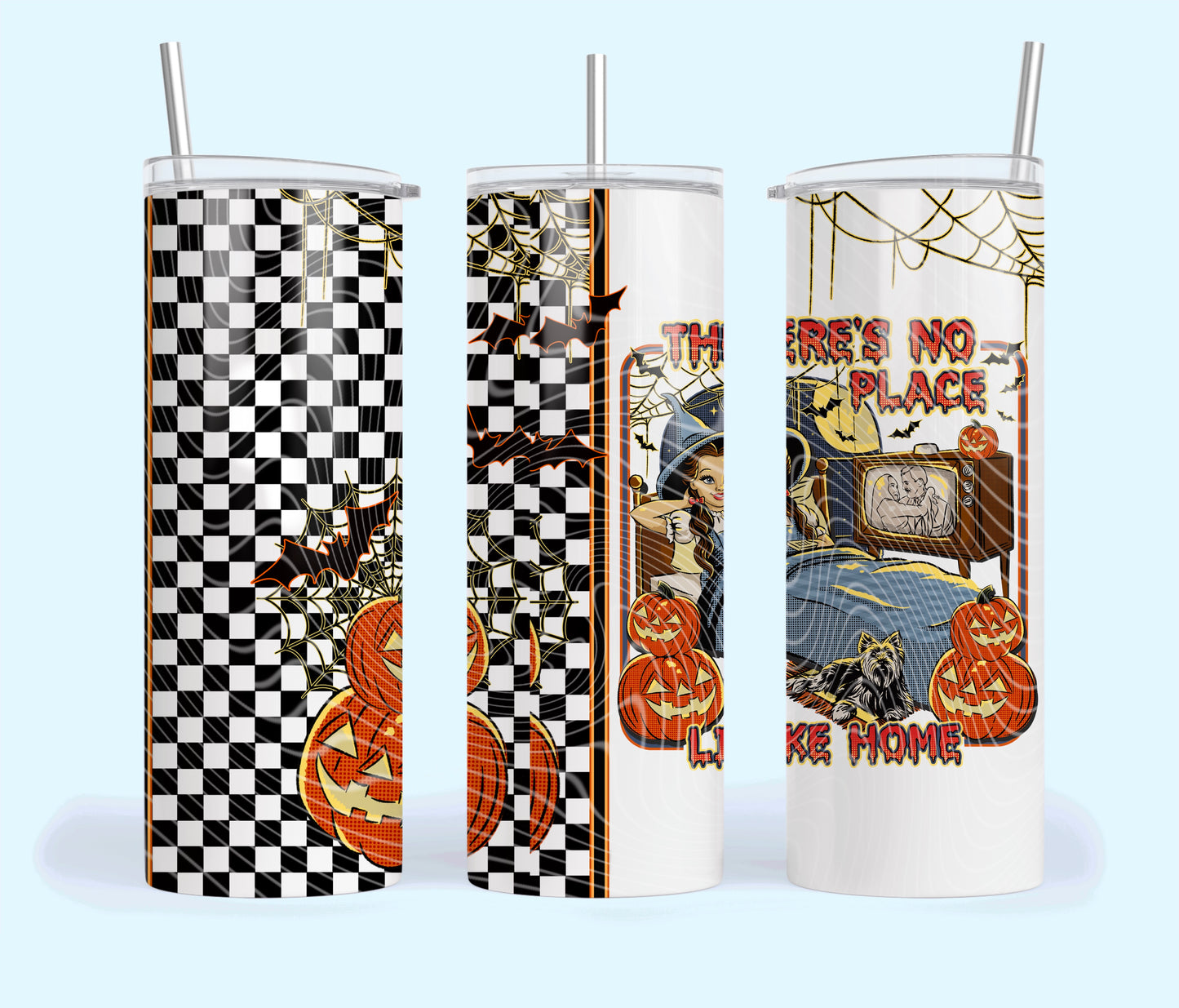 There's No Place Like Home Insulated Tumbler with Plastic Lid and Sealed Reusable Straw | Trendy Halloween Cup | Hot/Cold Tumbler