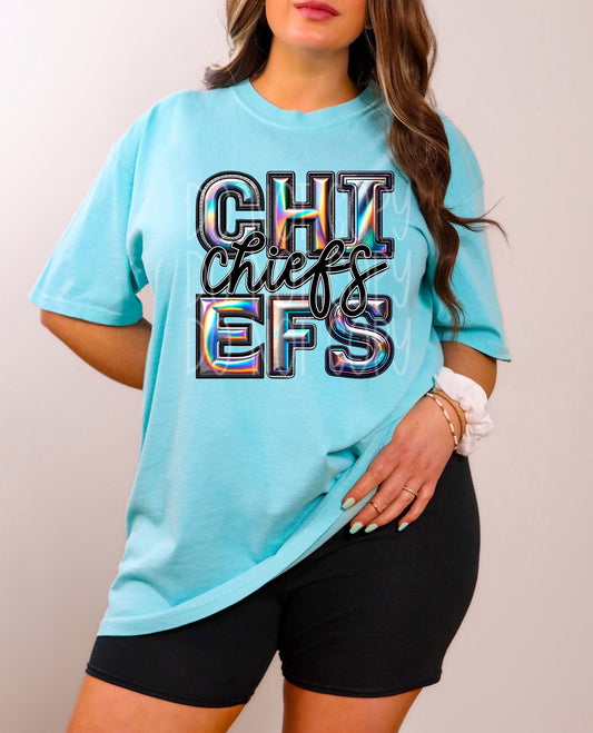 Chiefs Faux Holographic DTF Transfer | Trendy School Spirit DTF Transfer | Ready to Press | High Quality DTF Transfers | Fast Shipping