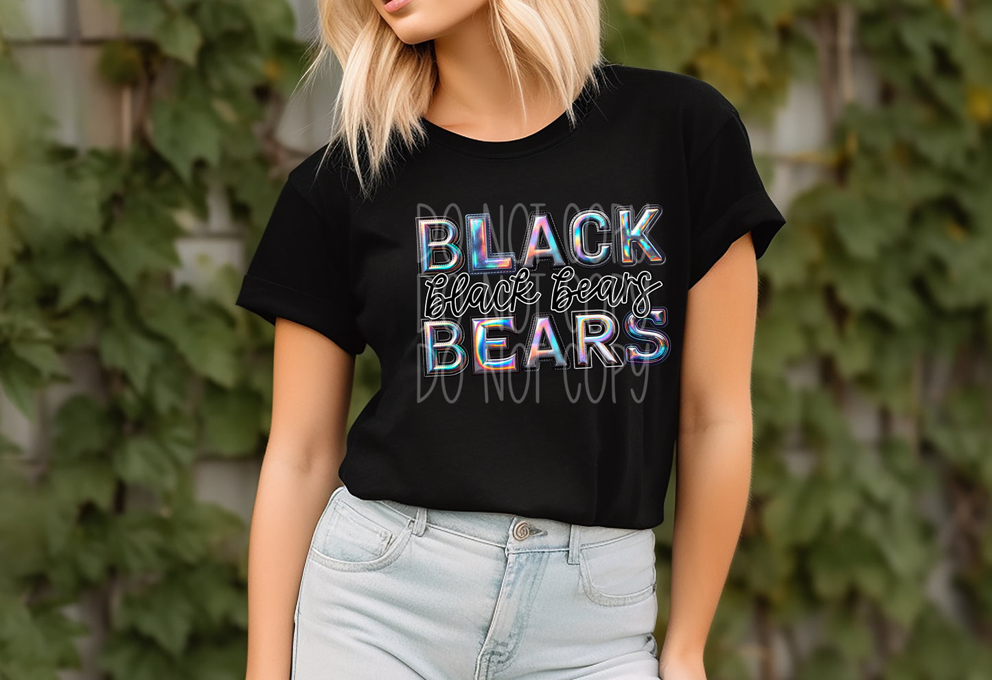 Black Bears Faux Holographic DTF Transfer | Trendy School Spirit DTF Transfer | Ready to Press | High Quality DTF Transfers | Fast Shipping