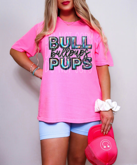 Bull Pups Faux Holographic DTF Transfer | Trendy School Spirit DTF Transfer | Ready to Press | High Quality DTF Transfers | Fast Shipping