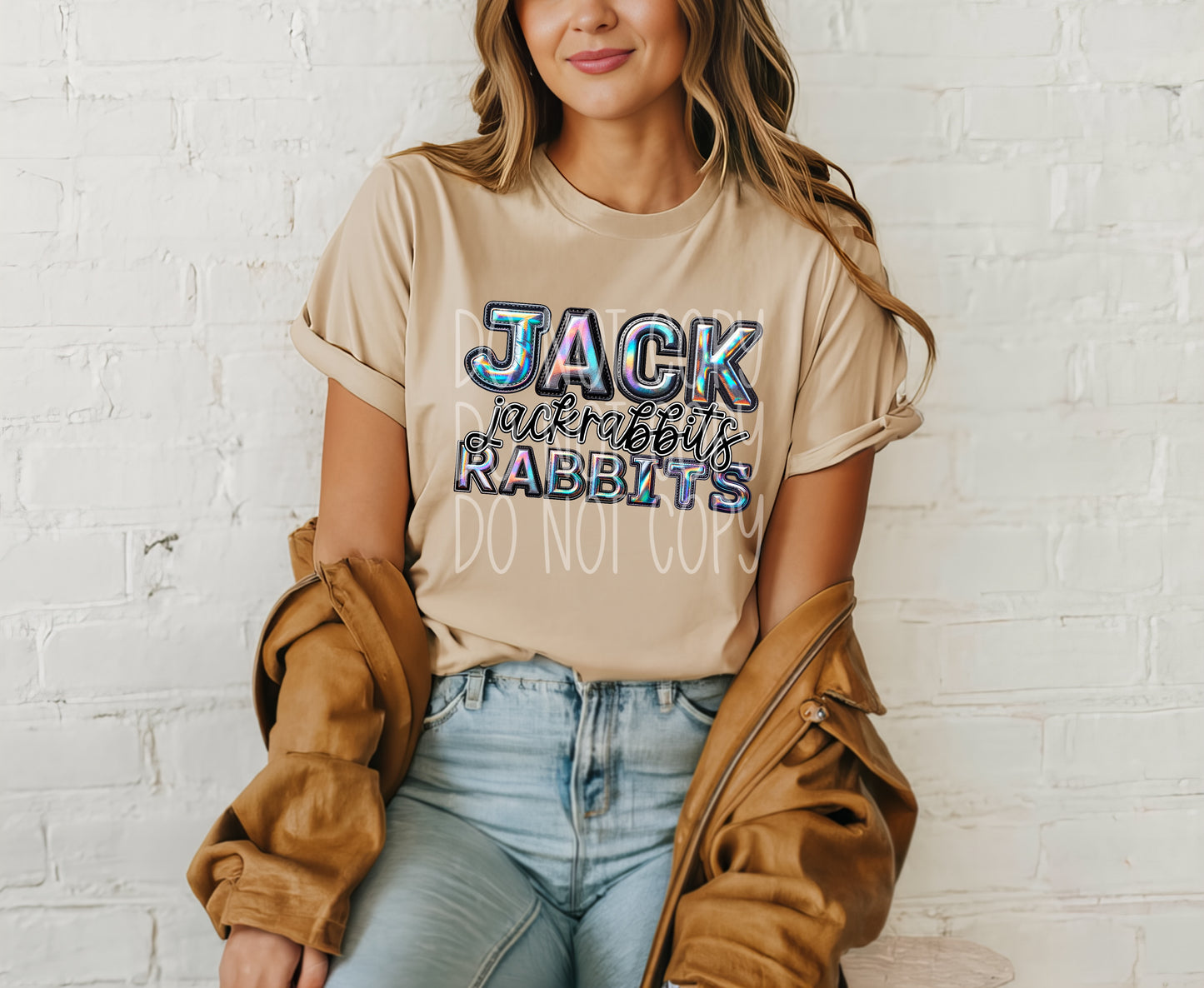 Jackrabbits Faux Holographic DTF Transfer | Trendy School Spirit DTF Transfer | Ready to Press | High Quality DTF Transfers | Fast Shipping