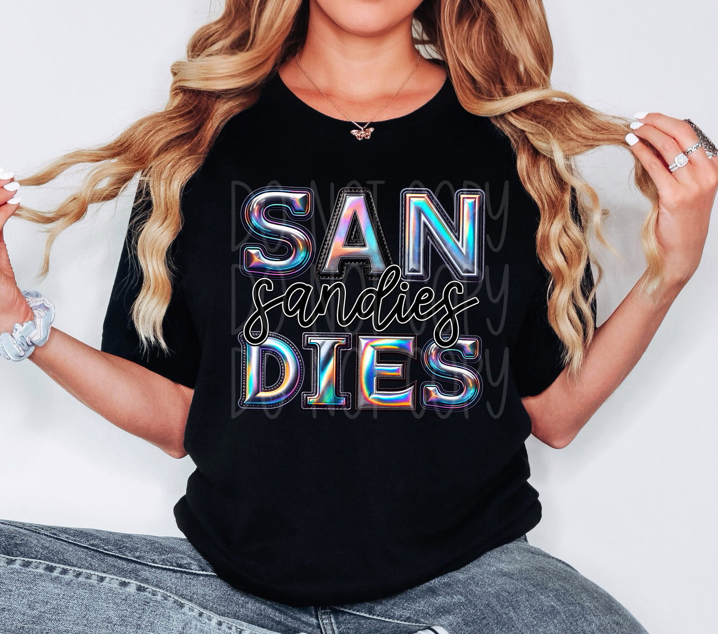 Sandies Faux Holographic DTF Transfer | Trendy School Spirit DTF Transfer | Ready to Press | High Quality DTF Transfers | Fast Shipping