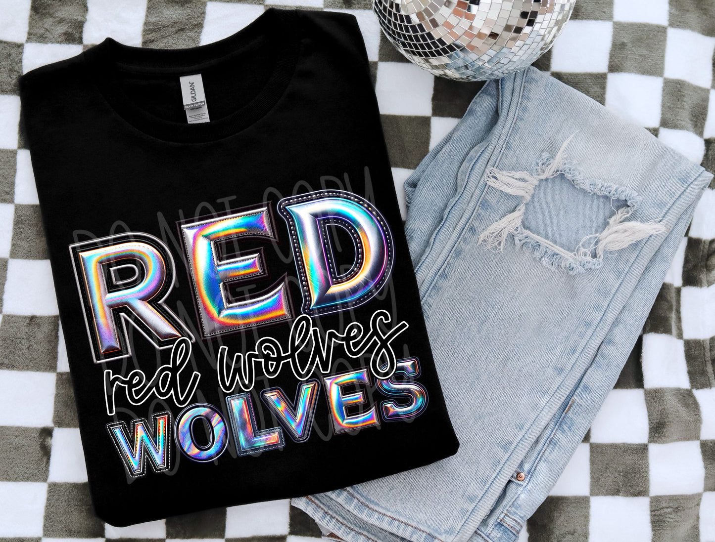 Red Wolves Faux Holographic DTF Transfer | Trendy School Spirit DTF Transfer | Ready to Press | High Quality DTF Transfers | Fast Shipping