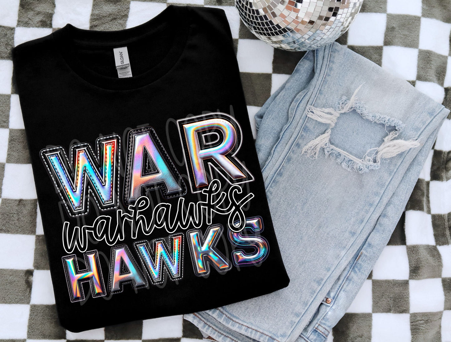 Warhawks Faux Holographic DTF Transfer | Trendy School Spirit DTF Transfer | Ready to Press | High Quality DTF Transfers | Fast Shipping