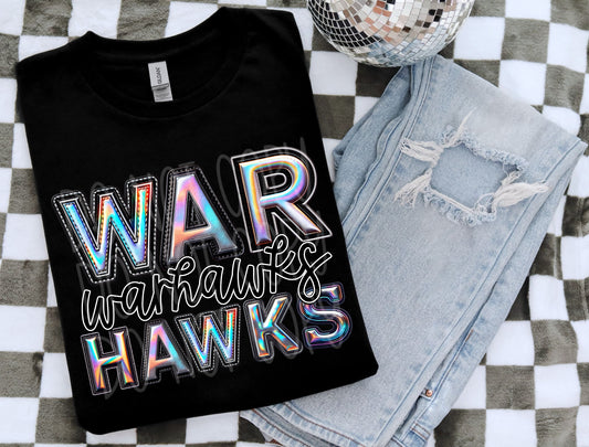 Warhawks Faux Holographic DTF Transfer | Trendy School Spirit DTF Transfer | Ready to Press | High Quality DTF Transfers | Fast Shipping