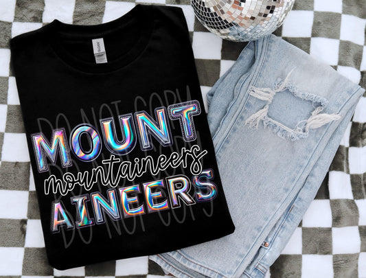 Mountaineers Faux Holographic DTF Transfer | Trendy School Spirit DTF Transfer | Ready to Press | High Quality DTF Transfers | Fast Shipping