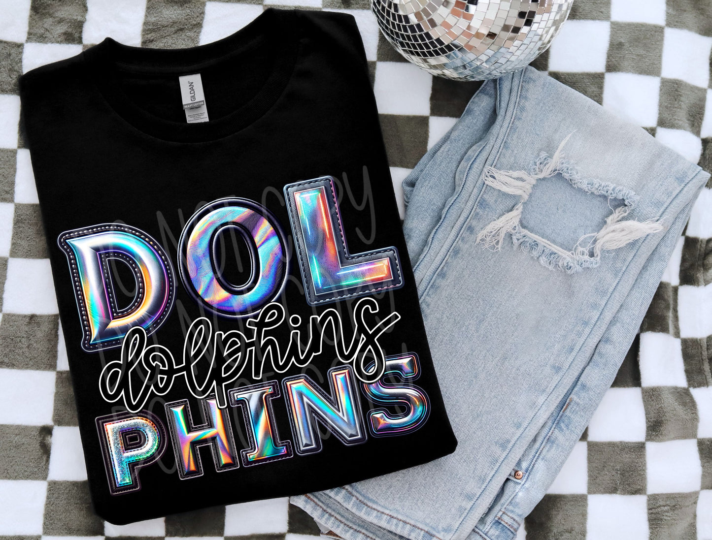 Dolphins Faux Holographic DTF Transfer | Trendy School Spirit DTF Transfer | Ready to Press | High Quality DTF Transfers | Fast Shipping