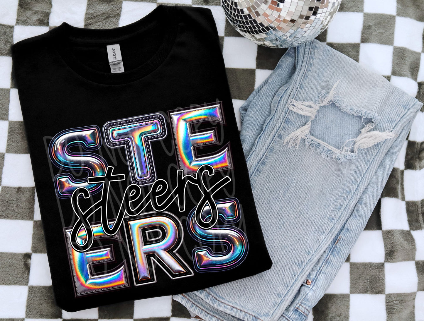 Steers Faux Holographic DTF Transfer | Trendy School Spirit DTF Transfer | Ready to Press | High Quality DTF Transfers | Fast Shipping