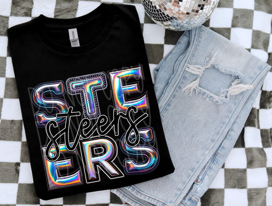 Steers Faux Holographic DTF Transfer | Trendy School Spirit DTF Transfer | Ready to Press | High Quality DTF Transfers | Fast Shipping