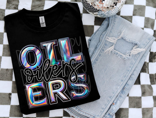 Oilers Faux Holographic DTF Transfer | Trendy School Spirit DTF Transfer | Ready to Press | High Quality DTF Transfers | Fast Shipping