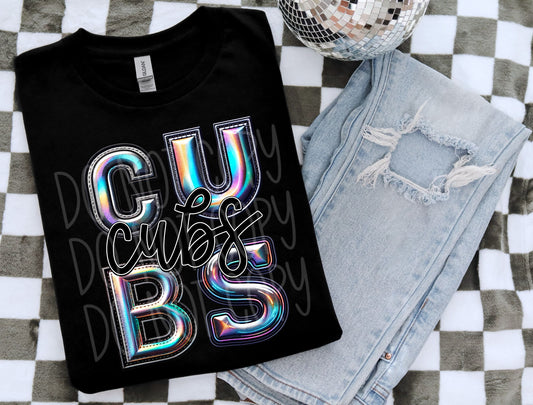 Cubs Faux Holographic T-Shirt | Trendy School Spirit Shirt | Fast Shipping | Super Soft Shirts for Men/Women/Kid's | Bella Canvas