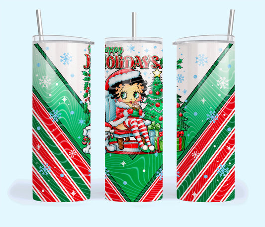 Happy Holidays Insulated Tumbler with Plastic Lid and Sealed Reusable Straw | Hot/Cold Tumbler