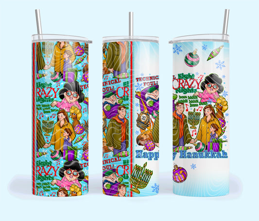 Happy Hanukkah Insulated Tumbler with Plastic Lid and Sealed Reusable Straw | Trendy Christmas Cup | Hot/Cold Tumbler