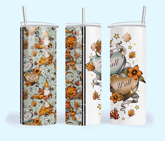 Fall Y'all Insulated Tumbler with Plastic Lid and Sealed Reusable Straw | Trendy Fall Cup | Hot/Cold Tumbler