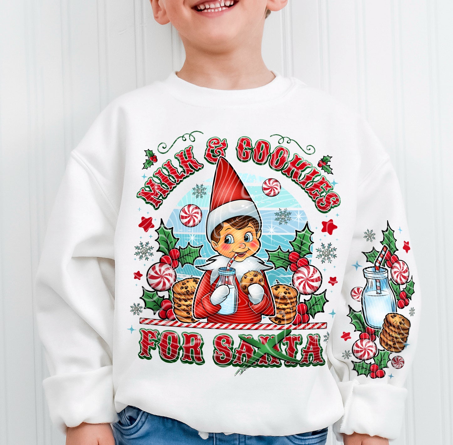 Milk and Cookies for Santa Boy DTF Transfer with Sleeve | Trendy Christmas DTF Transfer | High Quality Image Transfers | Ready to Press | Fast Shipping