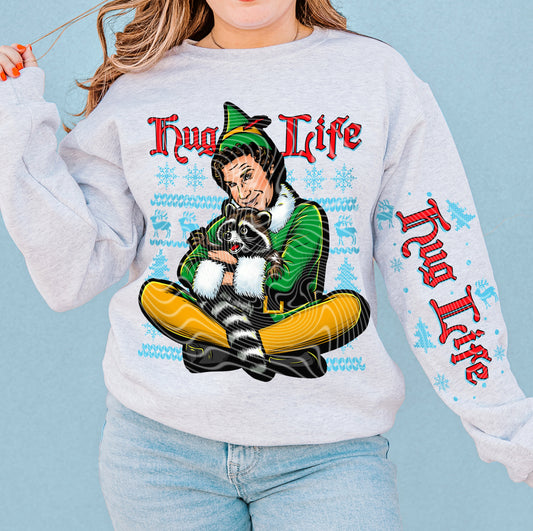 Hug Life DTF Transfer with Sleeve | Trendy Christmas DTF Transfer | High Quality Image Transfers | Ready to Press | Fast Shipping