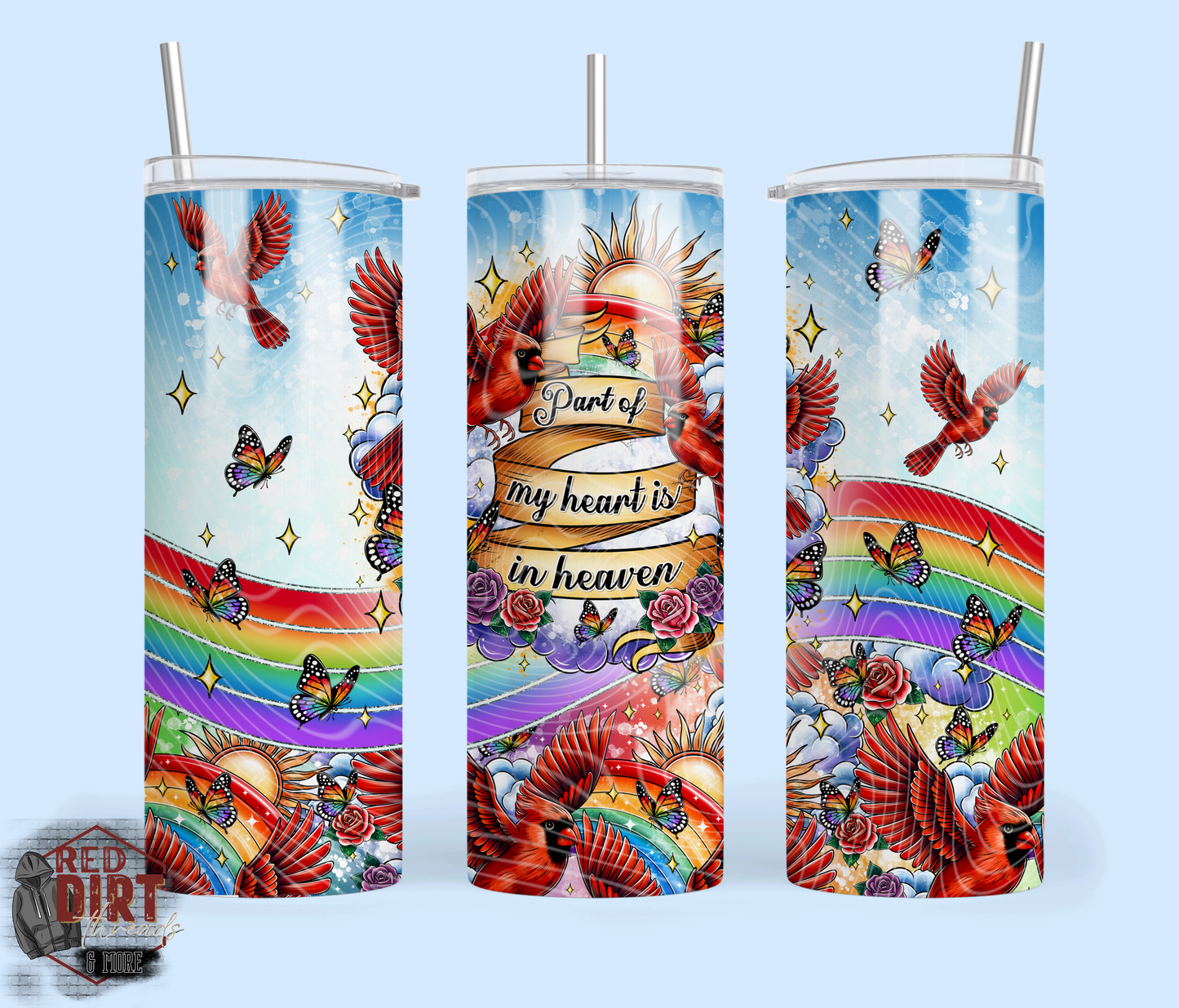 Part of My Heart is in Heaven Insulated Tumbler with Plastic Lid and Sealed Reusable Straw | Trendy Memorial Cup | Hot/Cold Tumbler