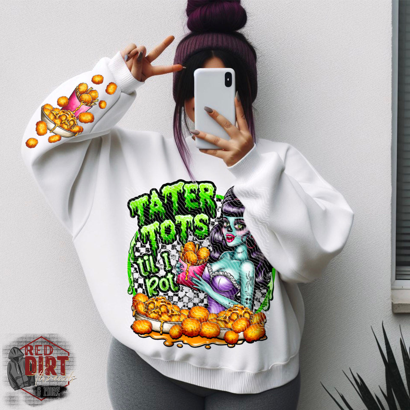 Tator Tots Til I Rot DTF Transfer with Sleeves | Trendy Food DTF Transfer | High Quality Image Transfers | Ready to Press | Fast Shipping