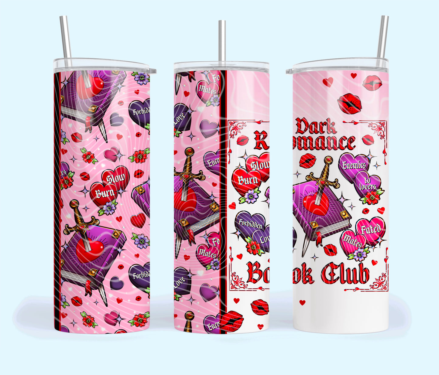 Dark Romance Book Club Insulated Tumbler with Plastic Lid and Sealed Reusable Straw | Trendy Valentine's Day Cup | Hot/Cold Tumbler