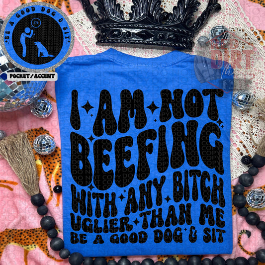 I Am Not Beefing With Any Bitch Uglier Than Me Be A Good Dog And Sit DTF Transfer | Trendy Snarky DTF Transfer | High Quality Image Transfers | Ready to Press | Fast Shipping