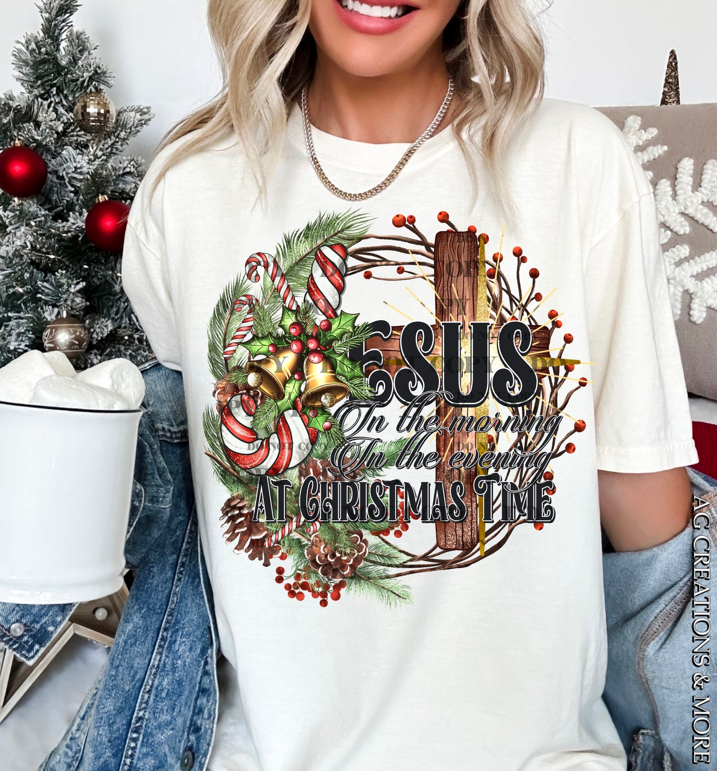 Jesus at Christmas Time DTF Transfer | Christian Cross DTF Transfer | Ready to Press | High Quality DTF Transfers | Fast Shipping