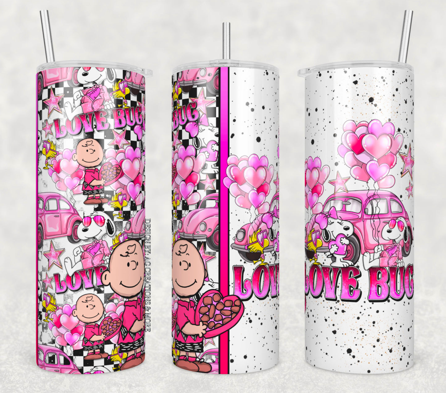 Love Bug Insulated Tumbler with Plastic Lid and Sealed Reusable Straw | Trendy Valentine Cup | Hot/Cold Tumbler