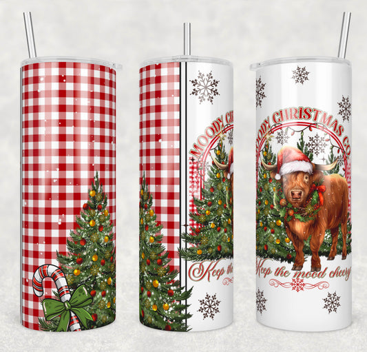 Moody Christmas Co. Insulated Tumbler with Plastic Lid and Sealed Reusable Straw | Trendy Christmas Cup | Hot/Cold Tumbler