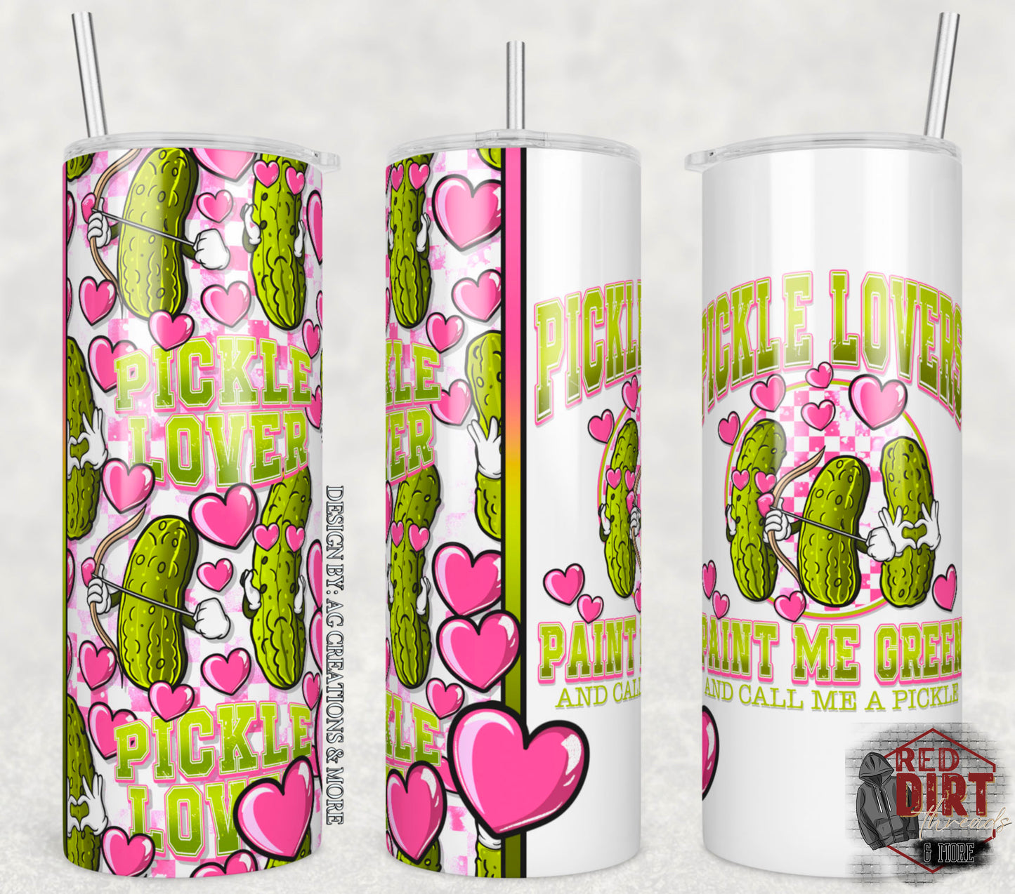Pickle Lovers Insulated Tumbler with Plastic Lid and Sealed Reusable Straw | Valentine's Day Cup